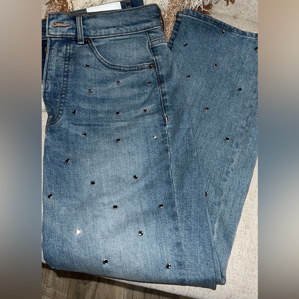 Express Rhinestone Crop Flare High Waisted Jean